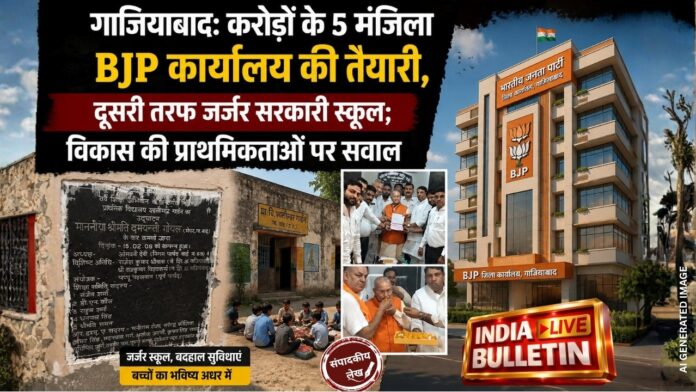 गाजियाबाद: करोड़ों के 5 मंजिला BJP कार्यालय की तैयारी, दूसरी तरफ जर्जर सरकारी स्कूल; विकास की प्राथमिकताओं पर सवाल